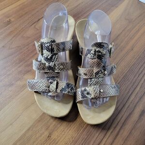 Vionic Radia Wedge Sandals Women's Size 10 Cork Triple Strap Snake Textured UK 8